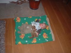 Vilgot på filten morfar har gjort