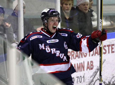 Bild: Hugo Berglund som gjorde 3 av Mörrums mål i J20 matchen mot Västervik